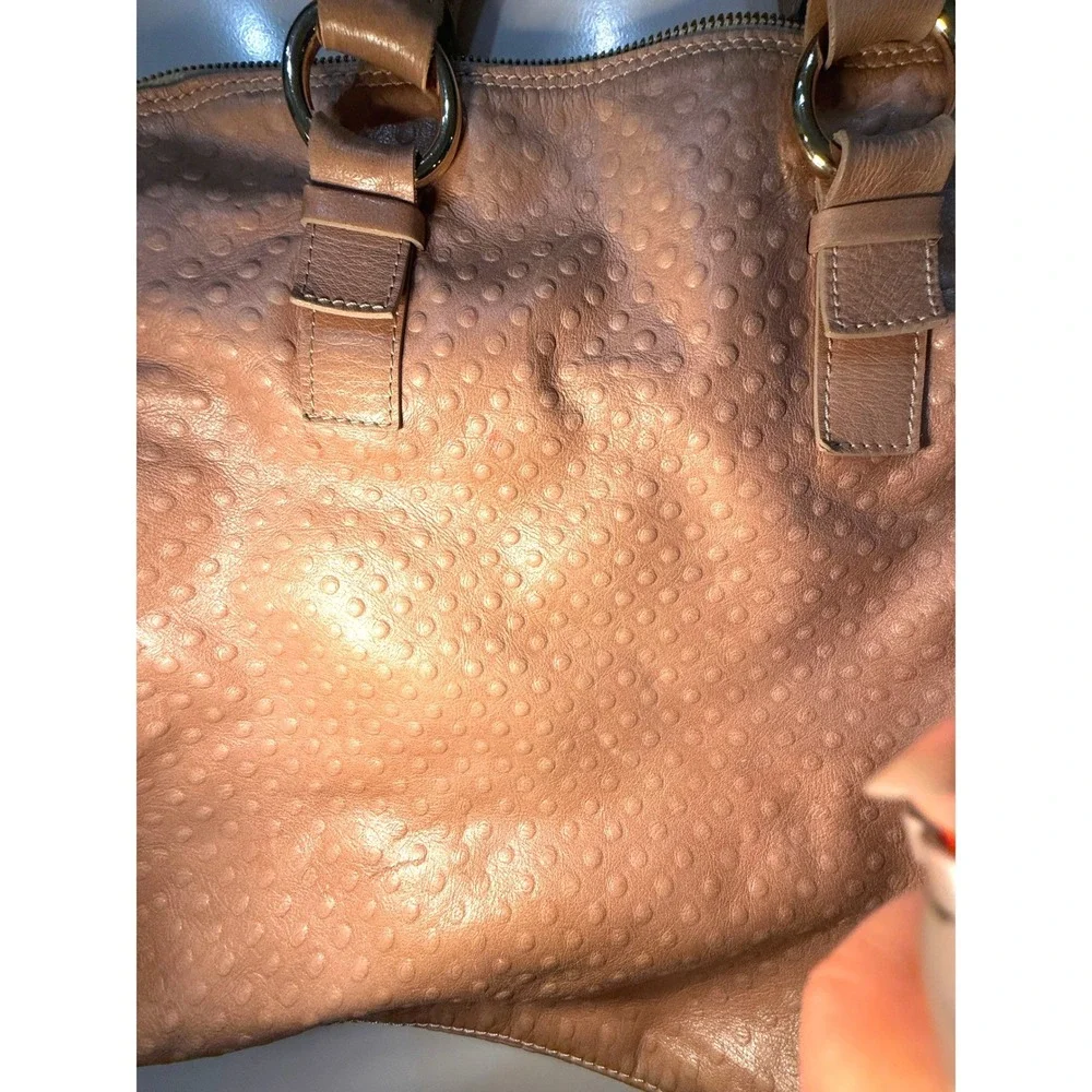 Laura Di Maggio Pebbled Leather Satchel‎ Purse Tan Gold Hardware Made in Italy